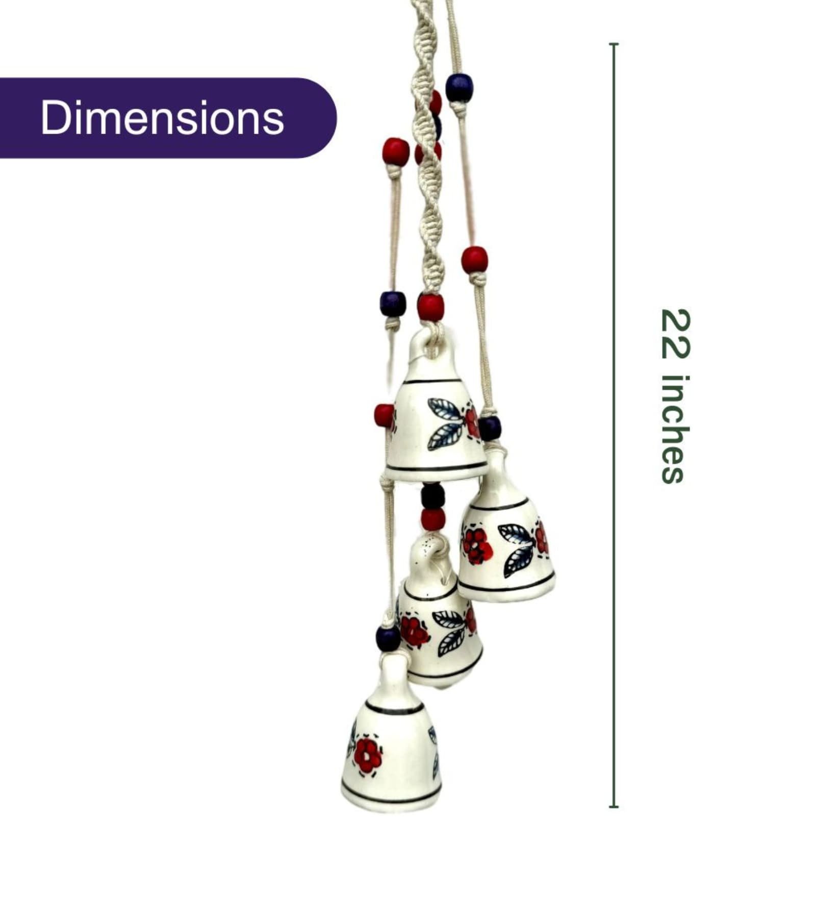 Red Macrame Symphony Mini Ceramic Bells (Set of 4)